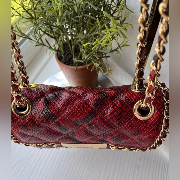 Michael Kors Carine Medium Red Snake Print Leather Shoulder Bag NWT - Picture 4 of 5